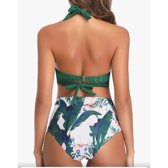 Tropical Womens Vintage 2 Piece Swimsuit Retro Halter High Waist Bikini Size Med - Picture 2 of 10
